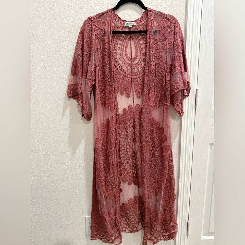 Rebellion mauve Lacey duster size M boho cover up KIMONO